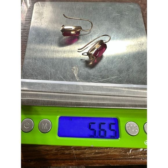 Large Ruby 14k gold vintage estate earrings #318 - Picture 4 of 16